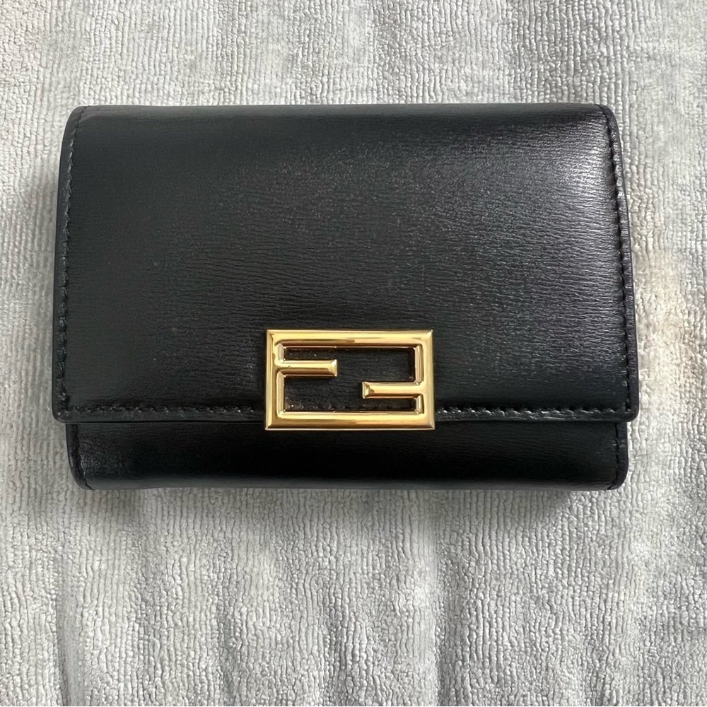 Black Leather Wallet with Gold Logo